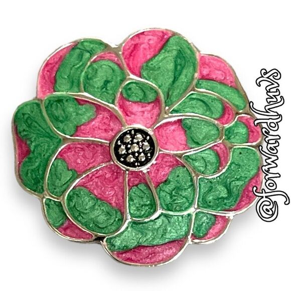 Vibrant Green and Pink Enamel Brooch / Pendant - Picture 1 of 6